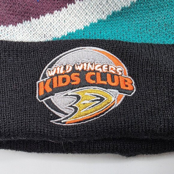 Anaheim Ducks Wild Wingers Kids Club Pom Beanie Striped Winter Hat One Size - Picture 3 of 8